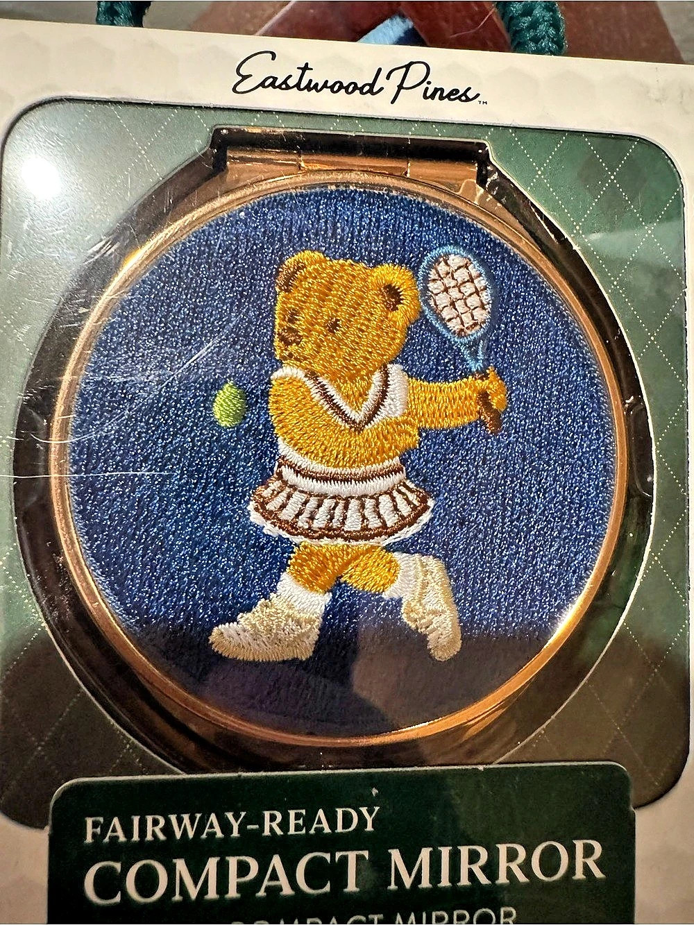Eastwood Pines Fairway-Ready Embroidered Tennis Bear Compact Mirror NWT